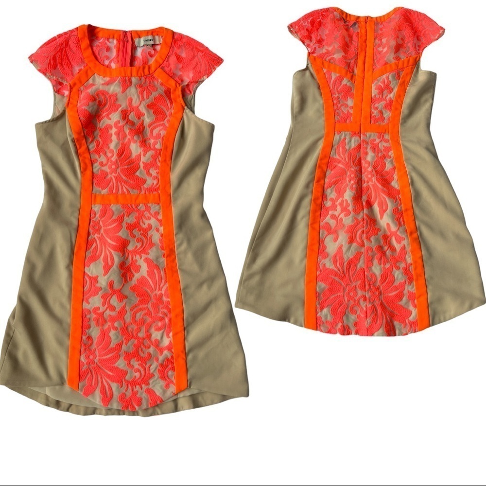 CAMEO WOMEN’S NEON PINK ORANGE EMBROIDERED DRESS SIZE M - Picture 4 of 13